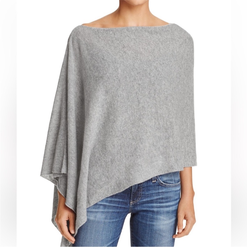 Minnie Rose Light Gray Cashmere Poncho Sweater